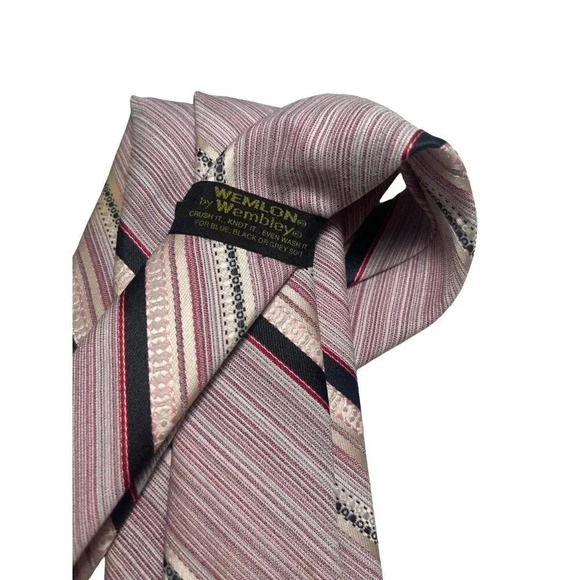 WEMLON by Wembley Vintage Tie 58.5" x 3.5" Pink Purple Black Stripes READ - Picture 3 of 12